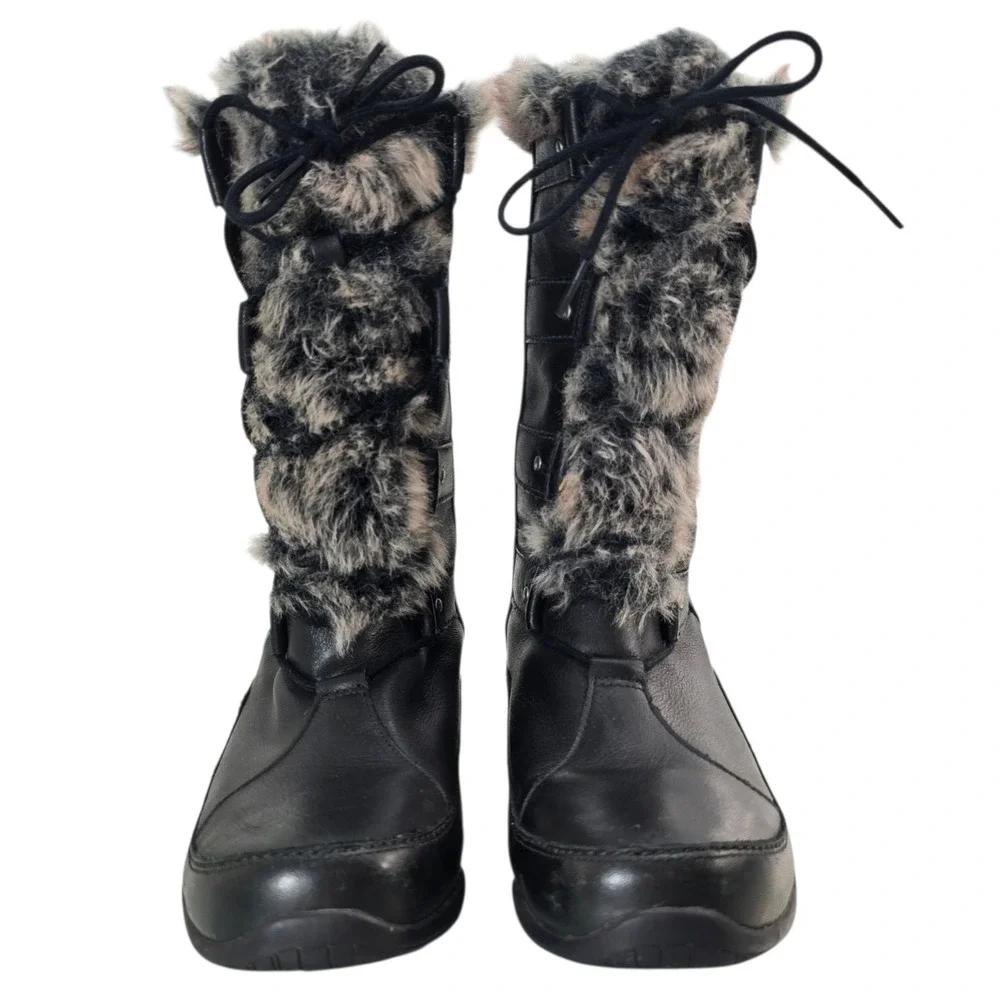 The North Face Winter Boots Womens 8 Black Leather PrimaLoft Faux Fur Insulated